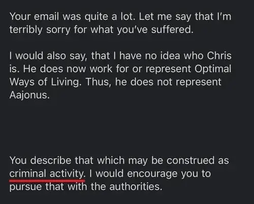 Email screenshot where Paul Kruhm cuts off Chris.